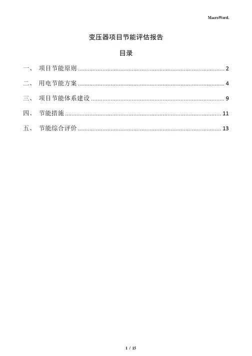 变压器项目节能评估报告(参考模板)