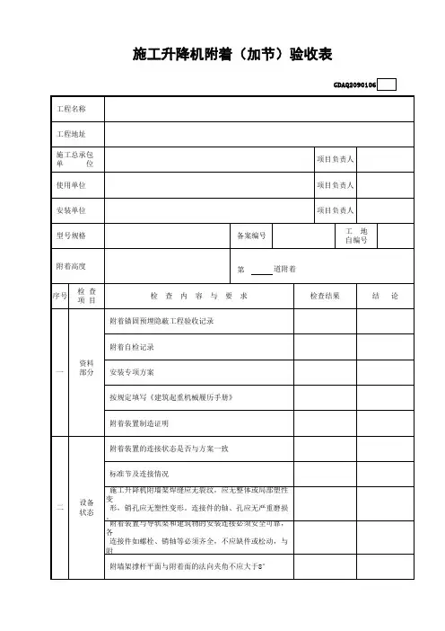 【工程常用表格】工升降机附着(加节)验收表