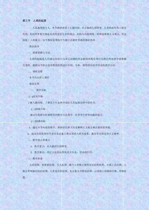 人教版生物八年级《人类的起源》教学设计