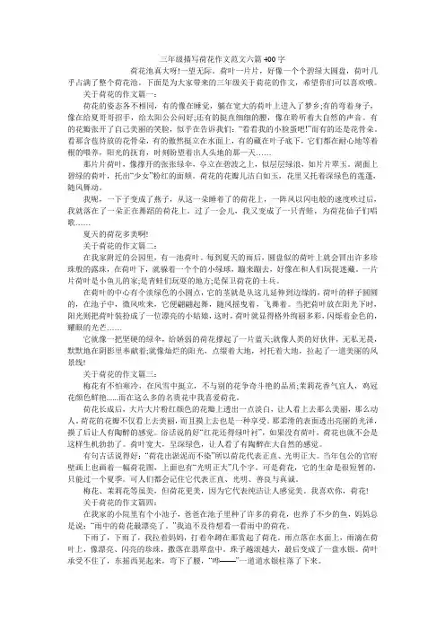 三年级描写荷花作文范文六篇400字