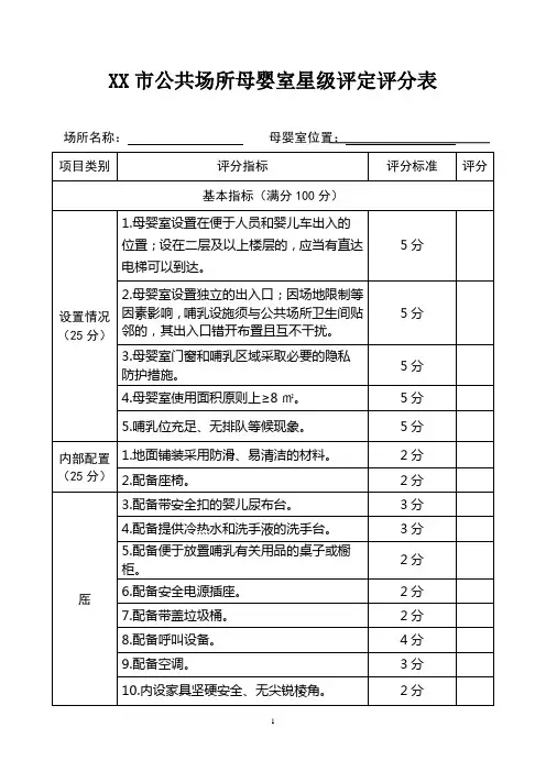 公共场所母婴室星级评定评分表