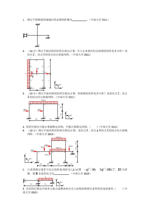 矩阵位移法考研真题集合,李其林老师整理
