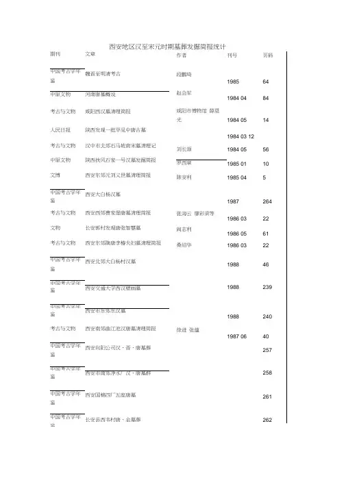 西安地区汉至宋元时期墓葬发掘简报统计