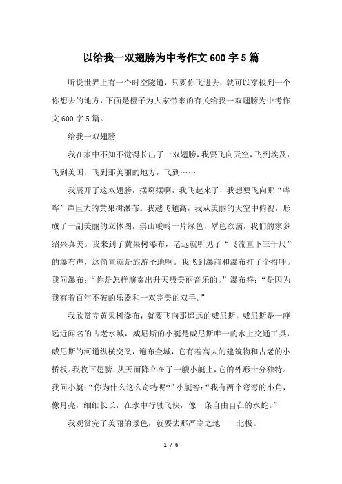 以给我一双翅膀为中考作文600字5篇