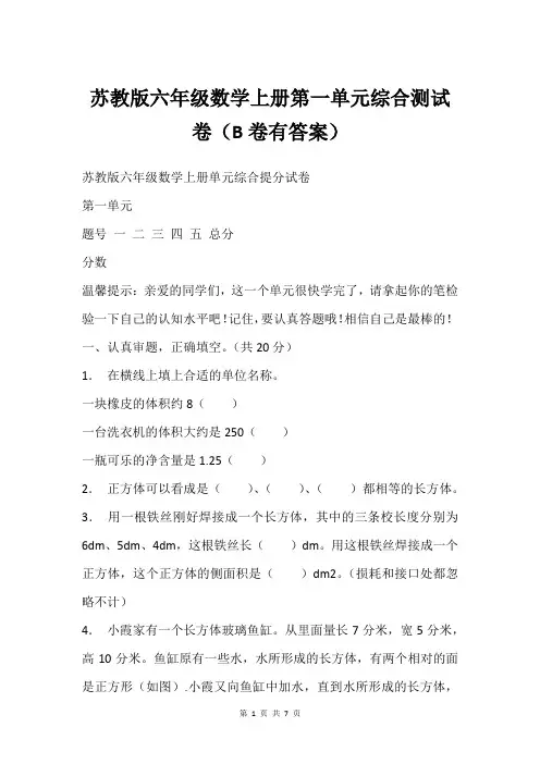苏教版六年级数学上册第一单元综合测试卷(B卷有答案)