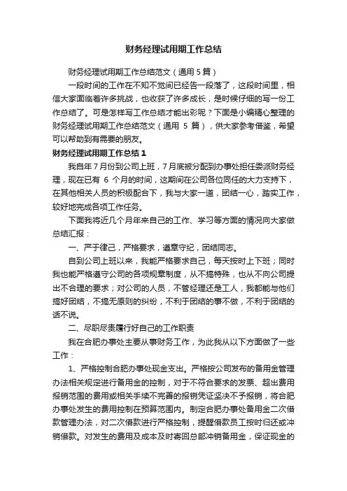 财务经理试用期工作总结范文（通用5篇）