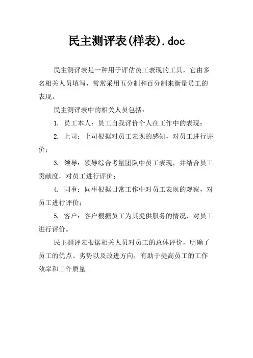 民主测评表(样表)