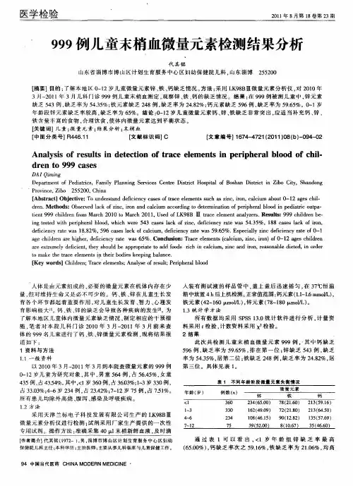 999例儿童末梢血微量元素检测结果分析