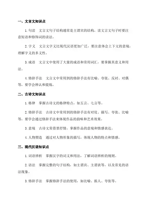 初中三年语文必记知识点总结