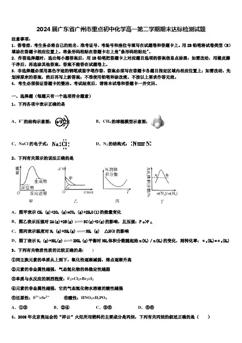 2024届广东省广州市重点初中化学高一第二学期期末达标检测试题含解析