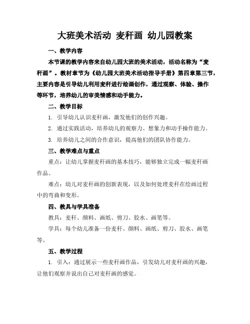 大班美术活动麦秆画幼儿园教案