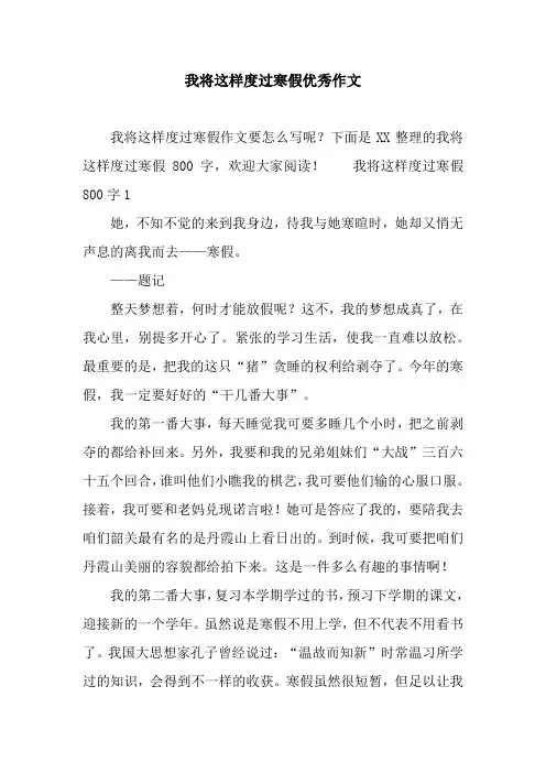 我将这样度过寒假优秀作文