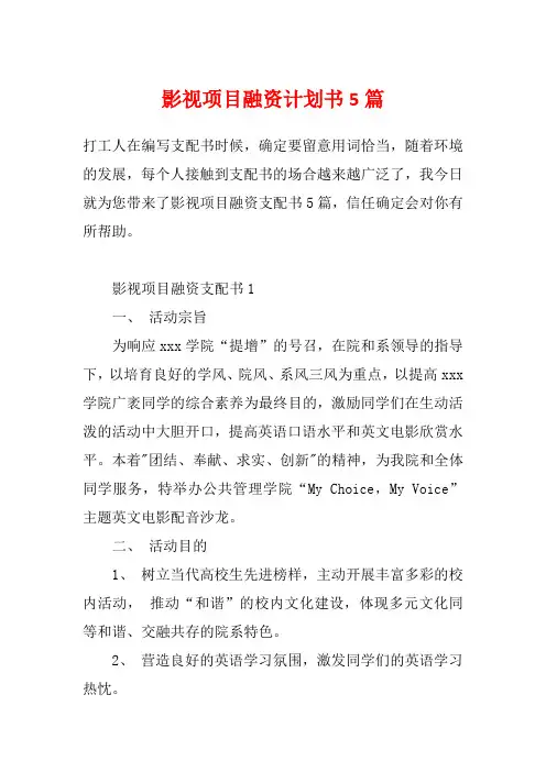 影视项目融资计划书5篇