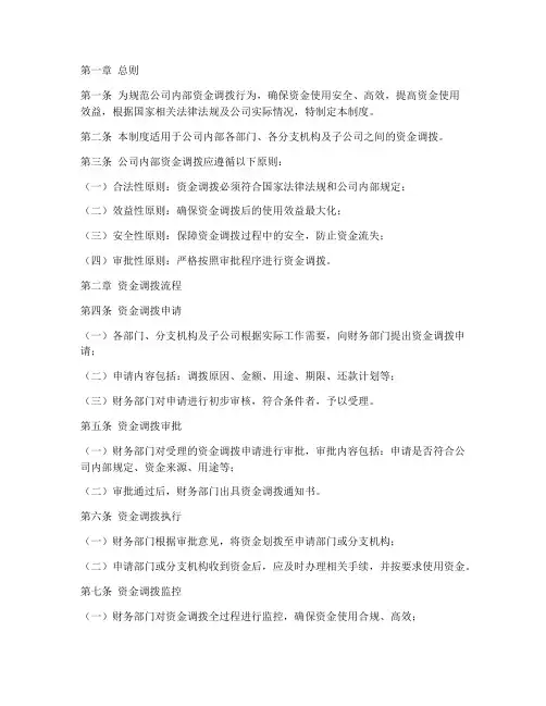 内部调拨资金管理制度模板