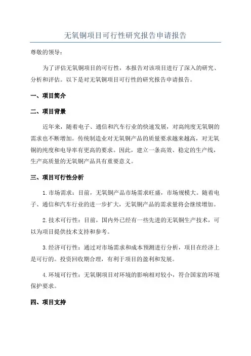 无氧铜项目可行性研究报告申请报告