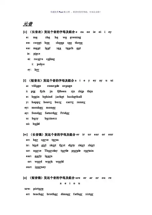 英语中48个音标对应的字母组合Word版