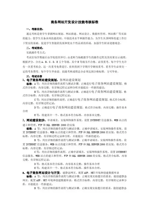 电子商务实训课程技能考核标准