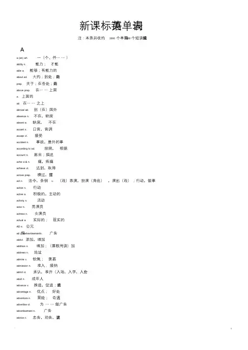 新课标高中英语单词全(按字母顺序)