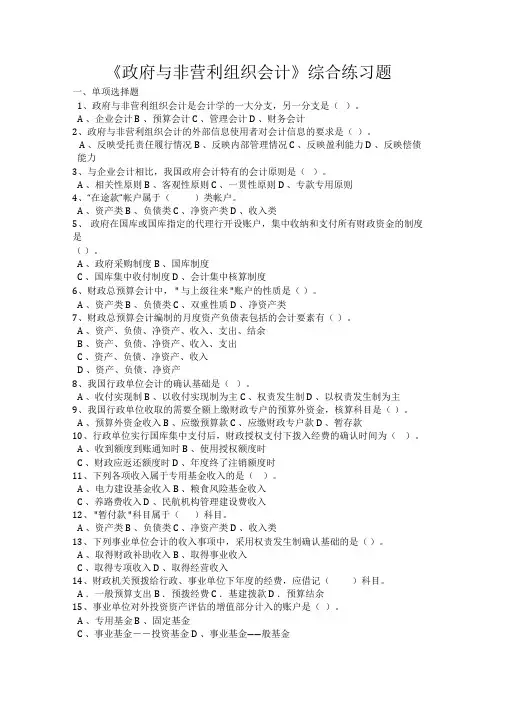 政府与非营利组织会计复习题.doc