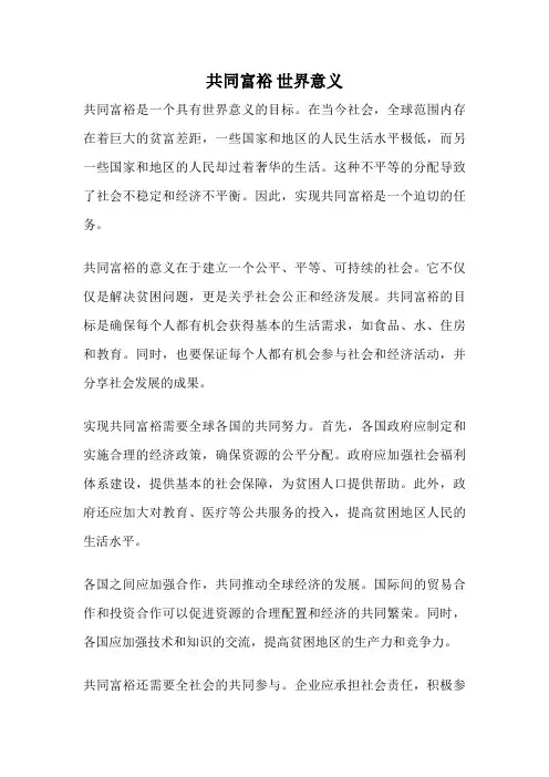 共同富裕 世界意义