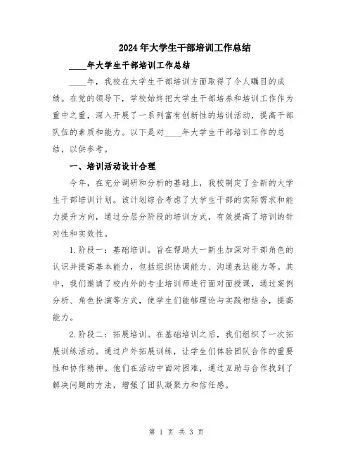 2024年大学生干部培训工作总结