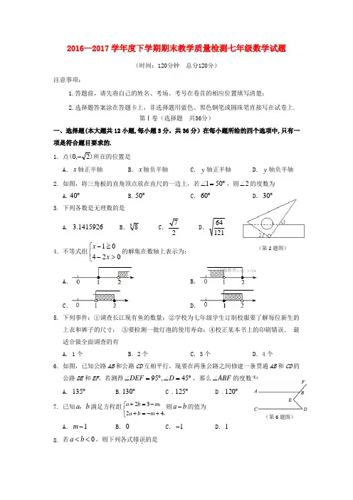 2016-2017学年七年级数学下学期期末考试试题