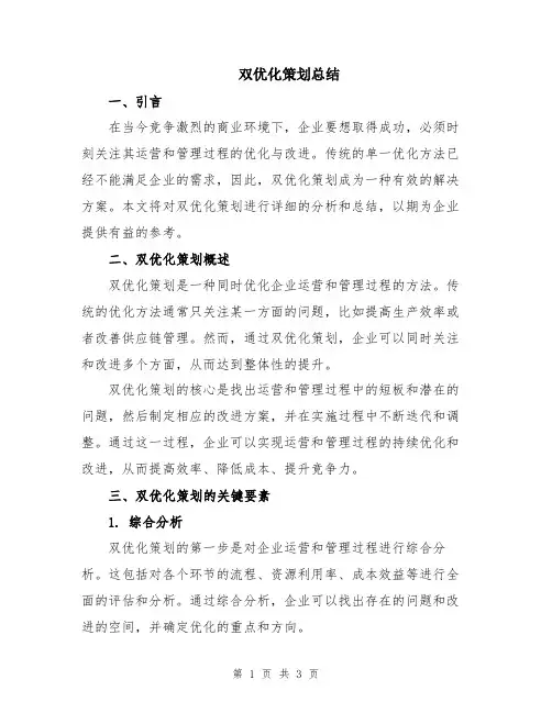 双优化策划总结