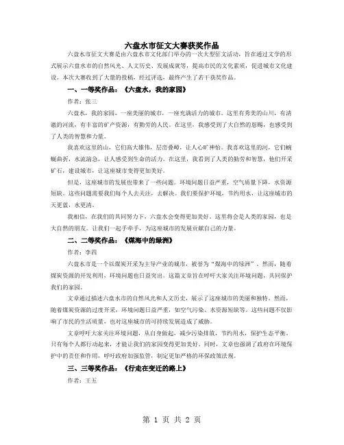 六盘水市征文大赛获奖作品