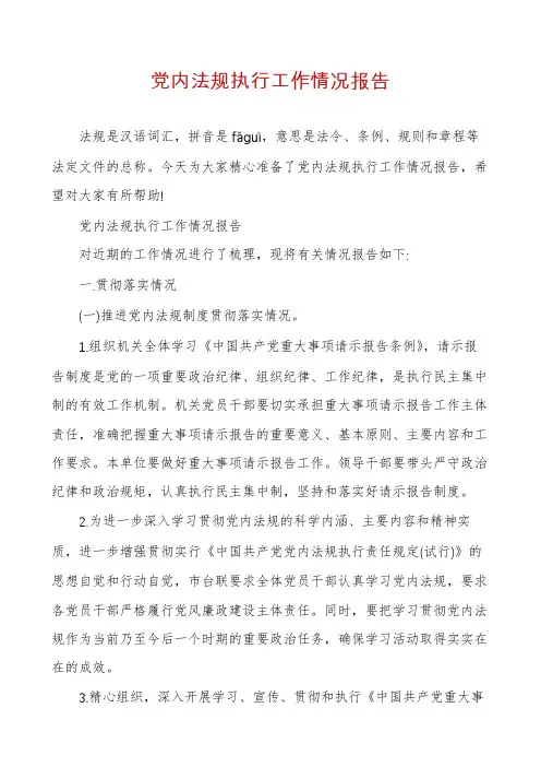 党内法规执行工作情况报告