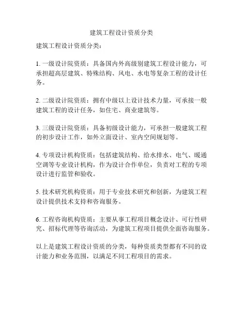 建筑工程设计资质分类