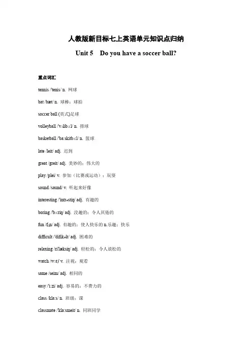 Unit 5 Do you have a soccer ball 知识点归纳-七年级上册英语