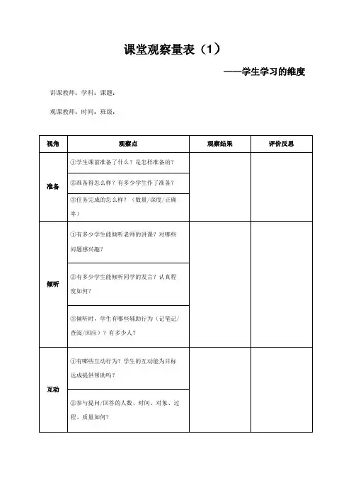 初中课堂观察量表——四个维度