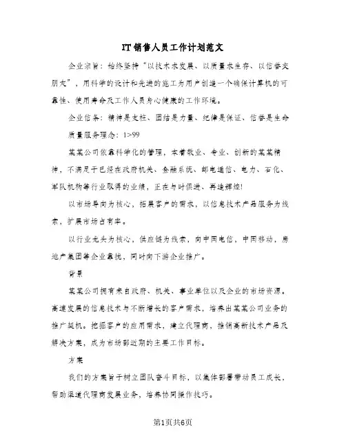 IT销售人员工作计划范文(2篇)