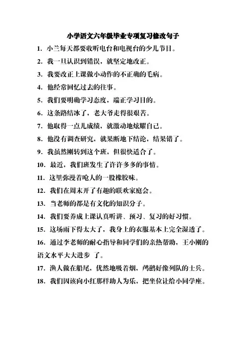 小学语文六年级毕业专项复习修改句子