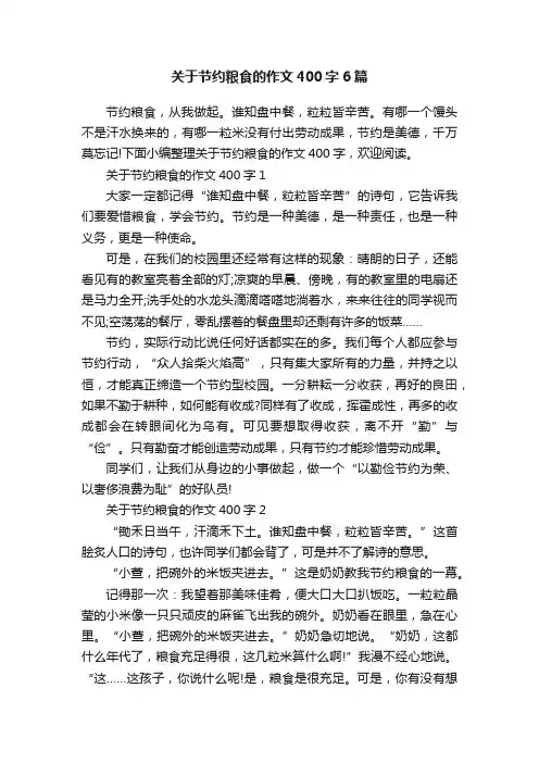关于节约粮食的作文400字6篇