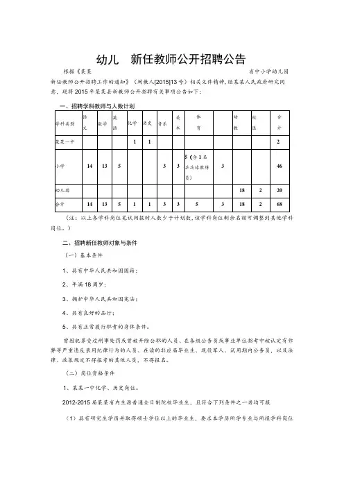 幼儿园新任教师公开招聘公告