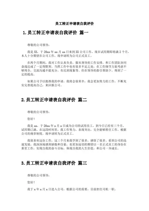 员工转正申请表自我评价