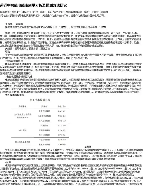 运行中智能电能表质量分析及预测方法研究