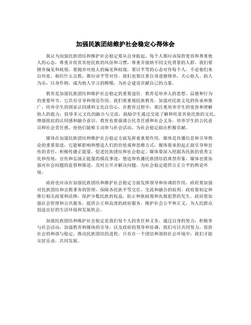 加强民族团结维护社会稳定心得体会
