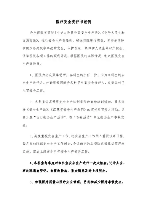 医疗安全责任书范例（2篇）