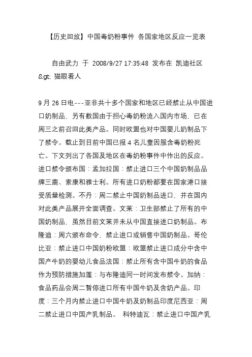 【历史回放】中国毒奶粉事件 各国家地区反应一览表