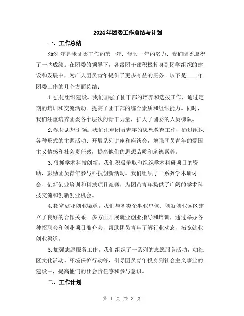 2024年团委工作总结与计划
