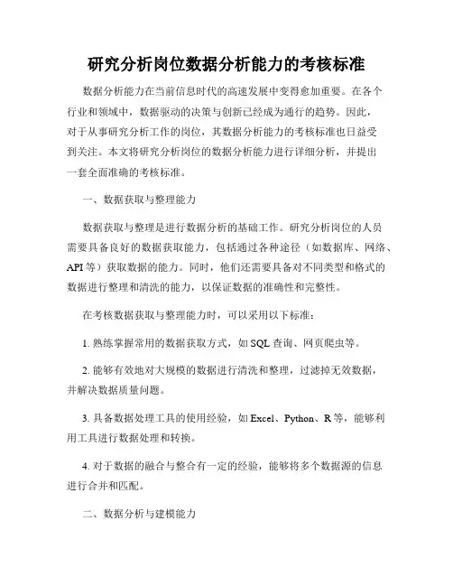 研究分析岗位数据分析能力的考核标准