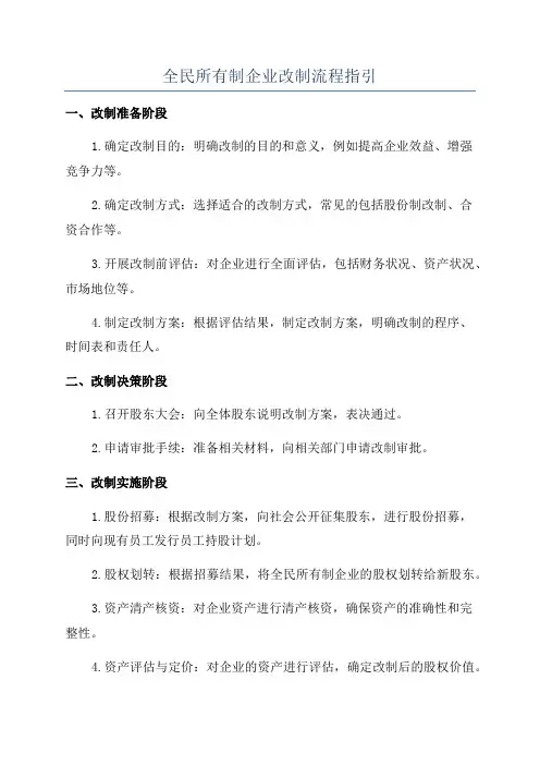 全民所有制企业改制流程指引