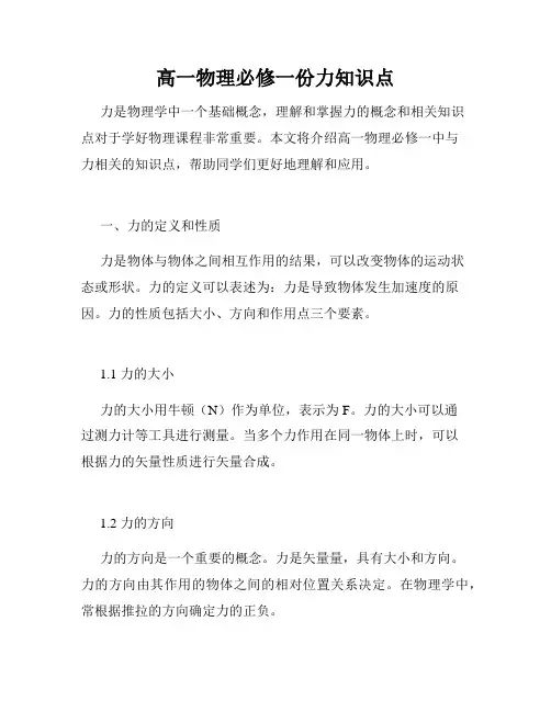高一物理必修一份力知识点
