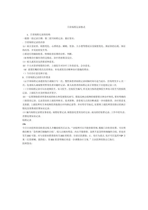 日常病程记录格式【范本模板】