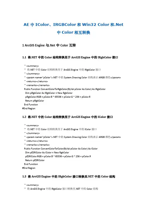 ArcGIS Engine中IColor、IRGBColor和Win32 Color和.Net中Color相互转换