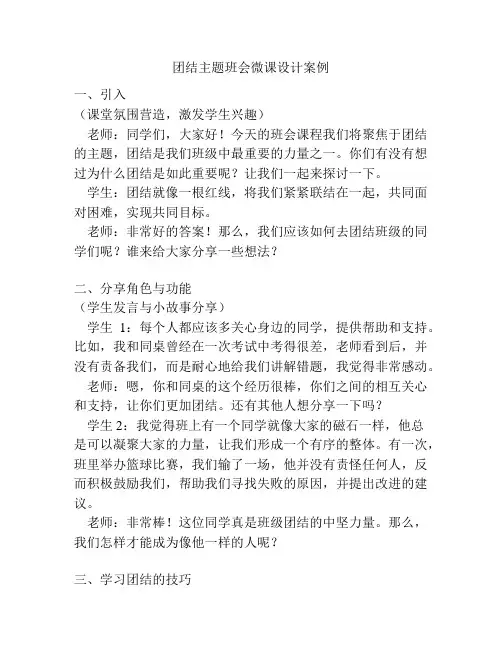 团结主题班会微课设计案例