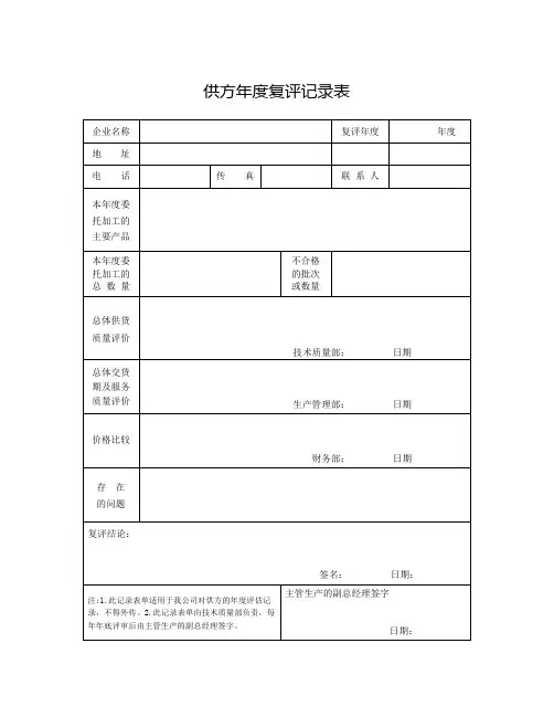 供方年度复评记录表