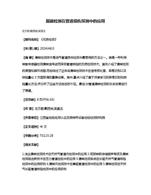 漏磁检测在管道损伤探测中的应用
